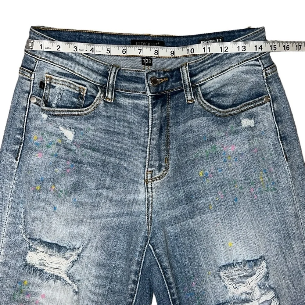 {EUC Judy Blue Christine Rainbow Paint Splatter Boyfriend Distressed Jeans 7/28}